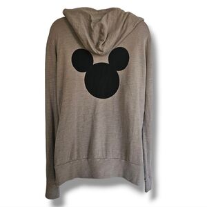 Monroe Disney Mickey Mouse Hoodie Size L Zip Front Light Jacket Tan Beige Black